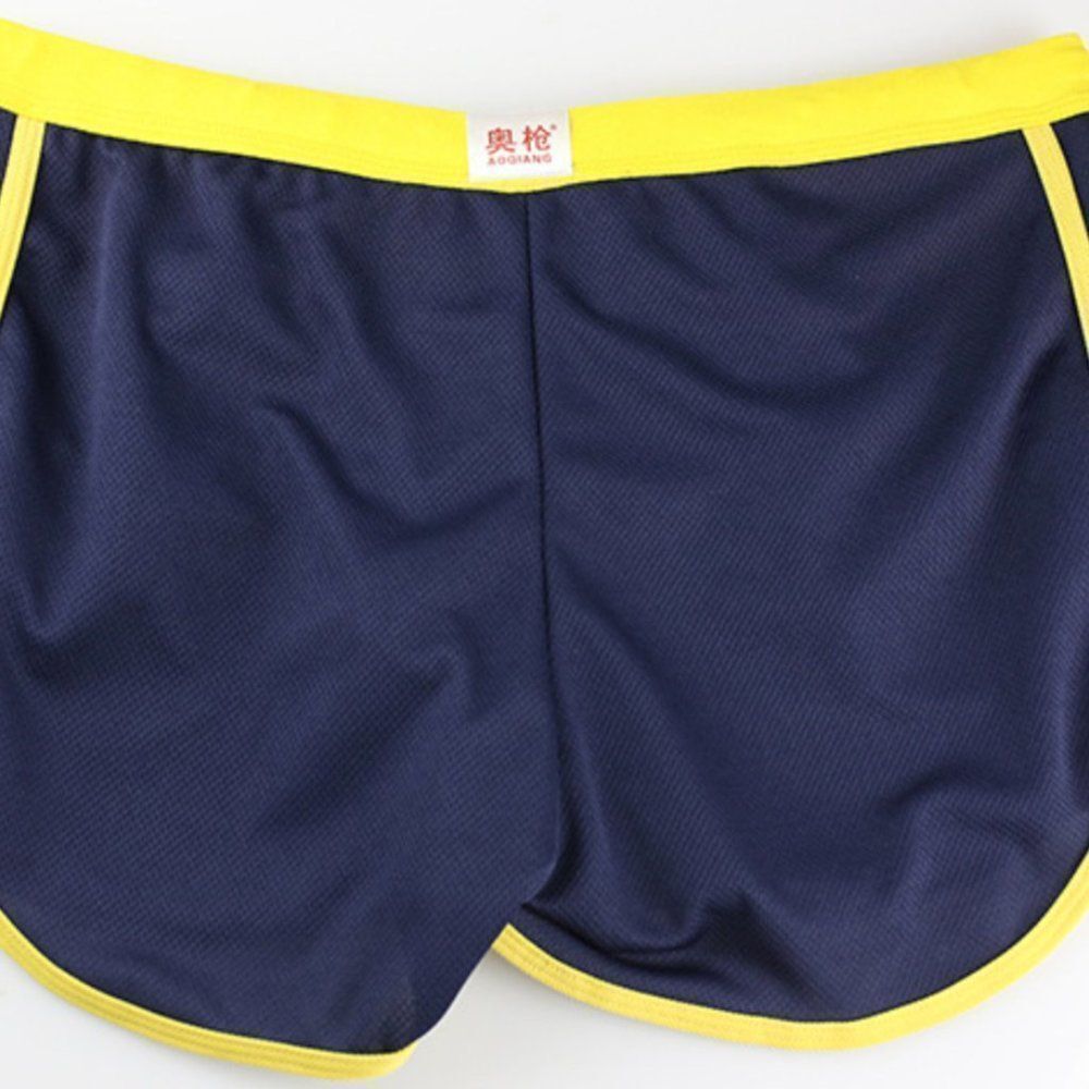Men's Retro Gym Shorts Trunks with Pouch Blue - Picture 4 of 9